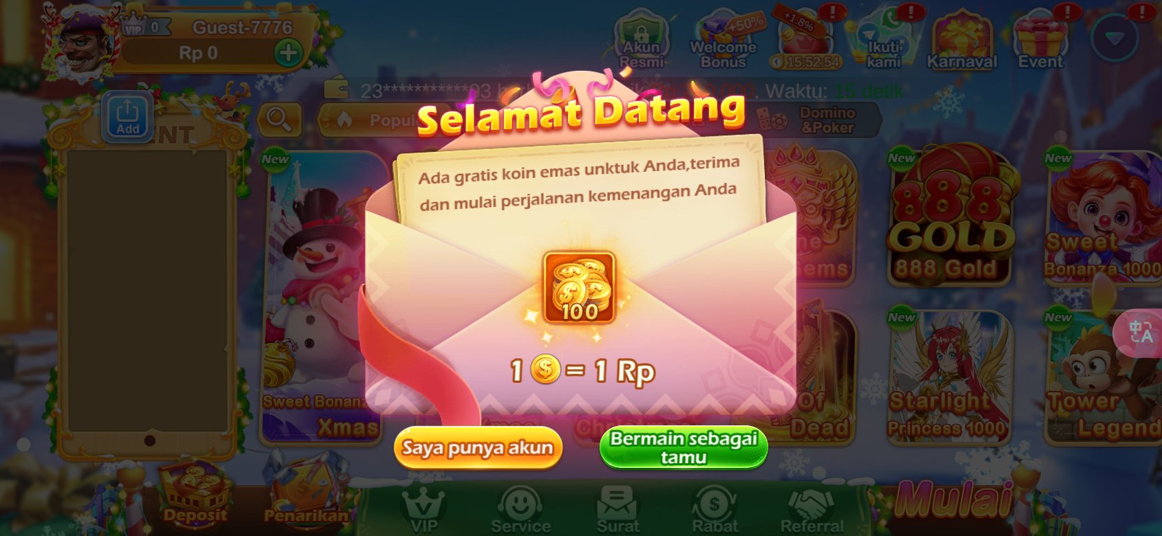 Dapatkan koin emas gratis di K3K3 2 4 3294 R untuk pengguna baru.