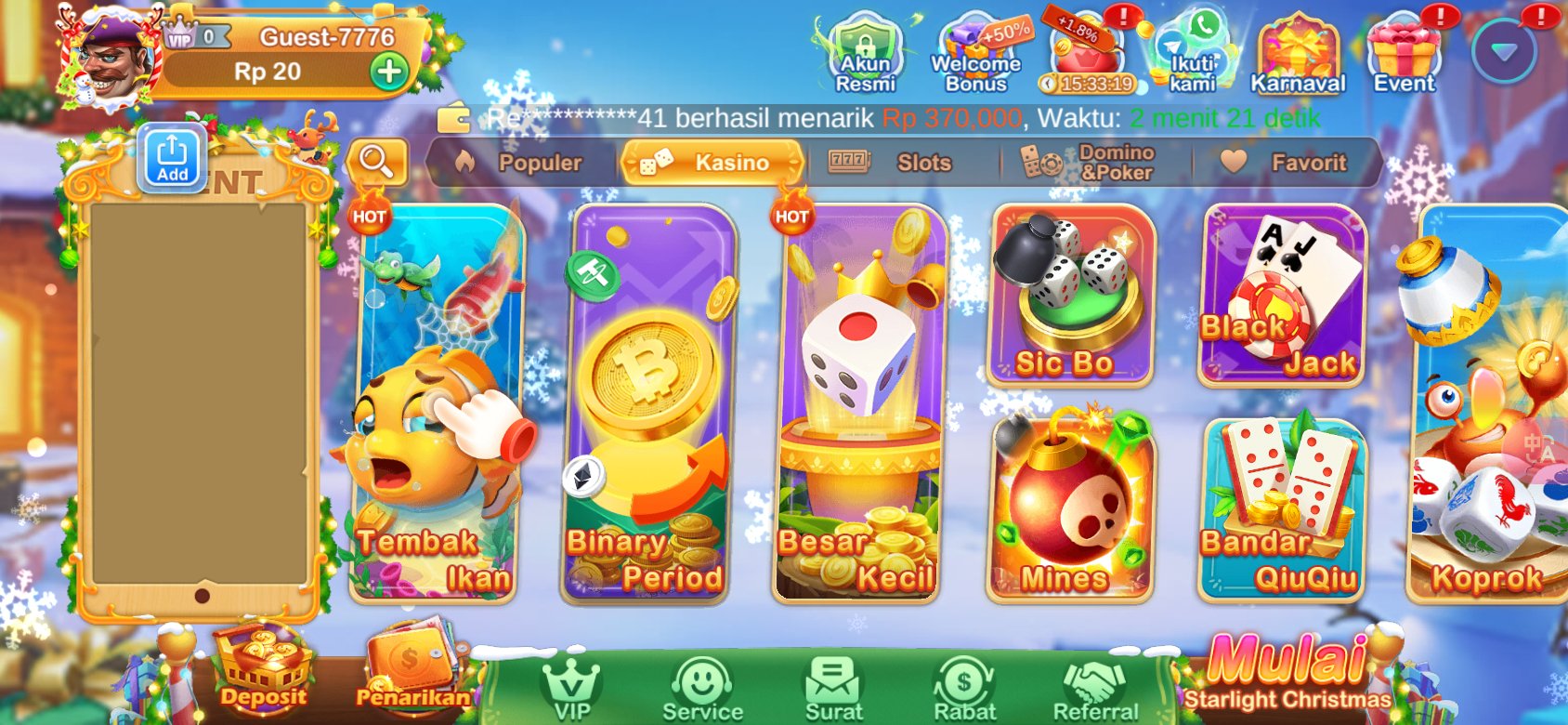 Game kasino populer seperti Tembak Ikan dan Sic Bo tersedia di K3K3 2 4 3294 R.